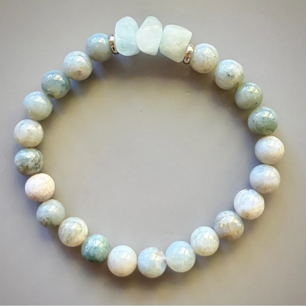 Natural Blue Ocean Jasper and Aquamarine Beaded Bracelet - Picture 7 of 7